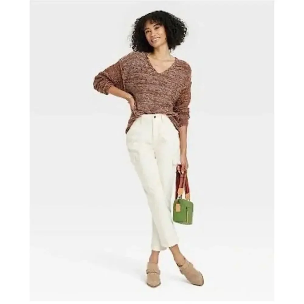 Universal Thread Oversized Pure Cotton Brown Marled Knit V-Neck Sweater